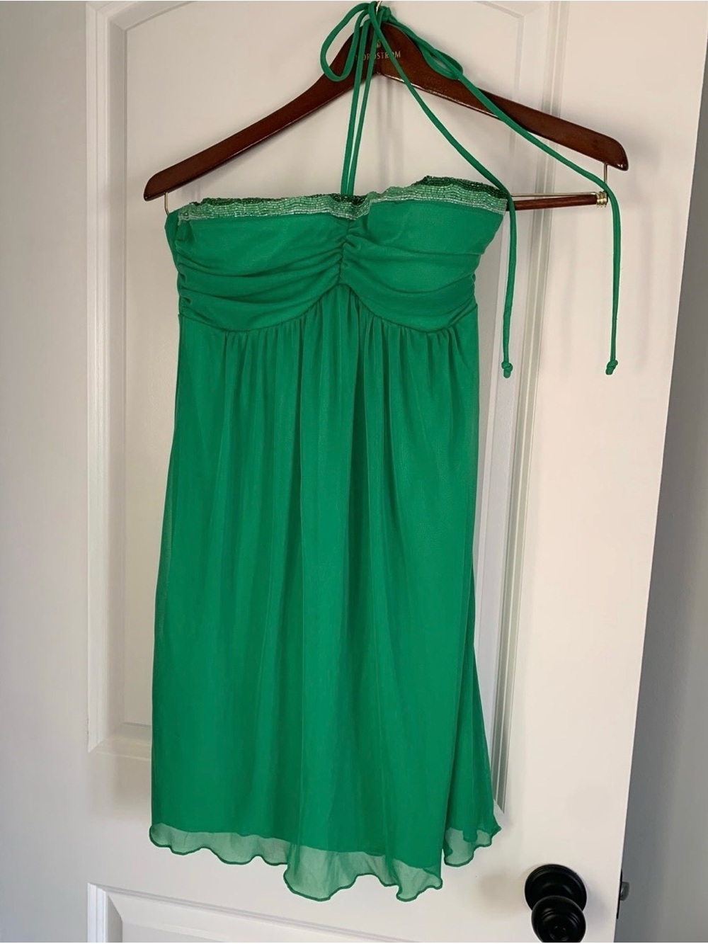 Emerald Green Beaded & Chiffon Halter Dress